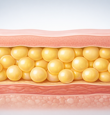 Medical illustration showing subcutaneous fat layer before CoolSculpting treatment.