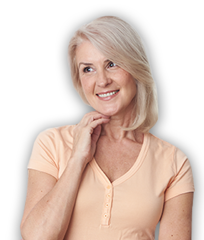 Mature woman in peach colored shirt