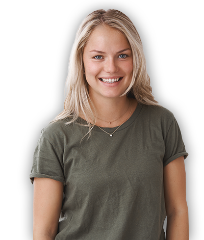 Young blonde woman in a green shirt