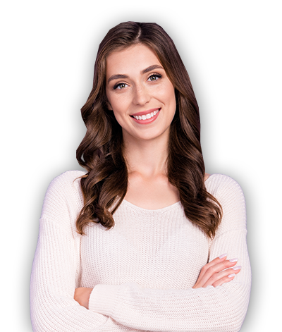 Young brunette woman crossing arms with smile