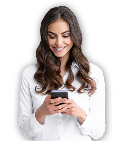 brunette woman in white shirt on her cell phone