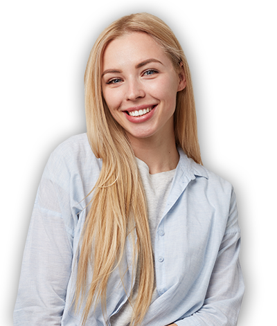 young blonde woman standing with a smile