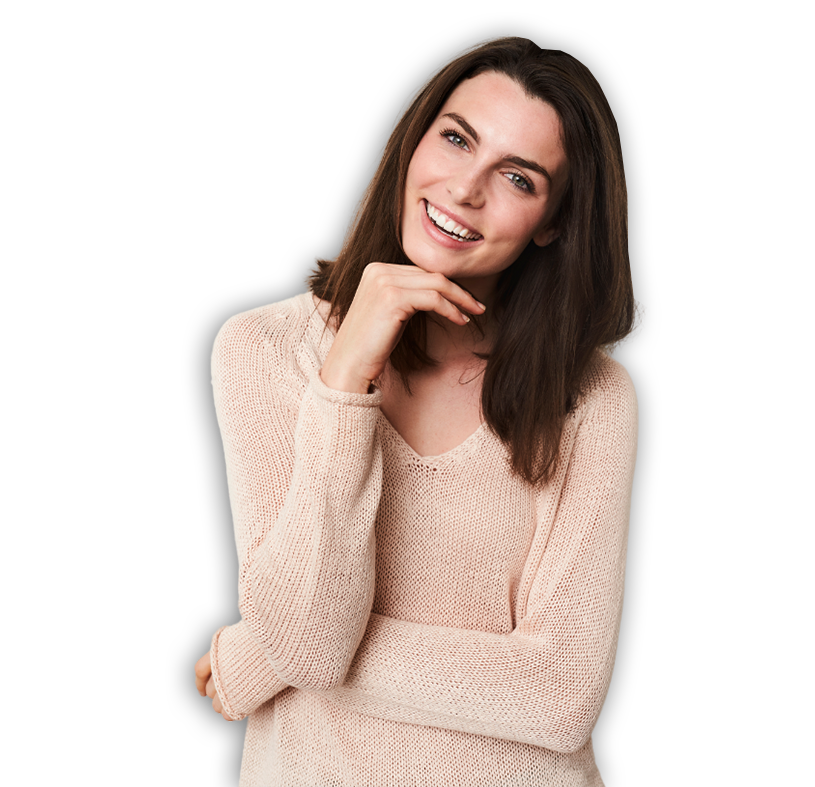 brunette woman standing with a smile