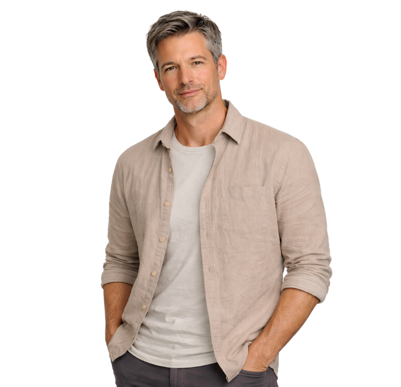 Middle-aged man with clear skin representing ideal photofractional treatment candidate in Austin