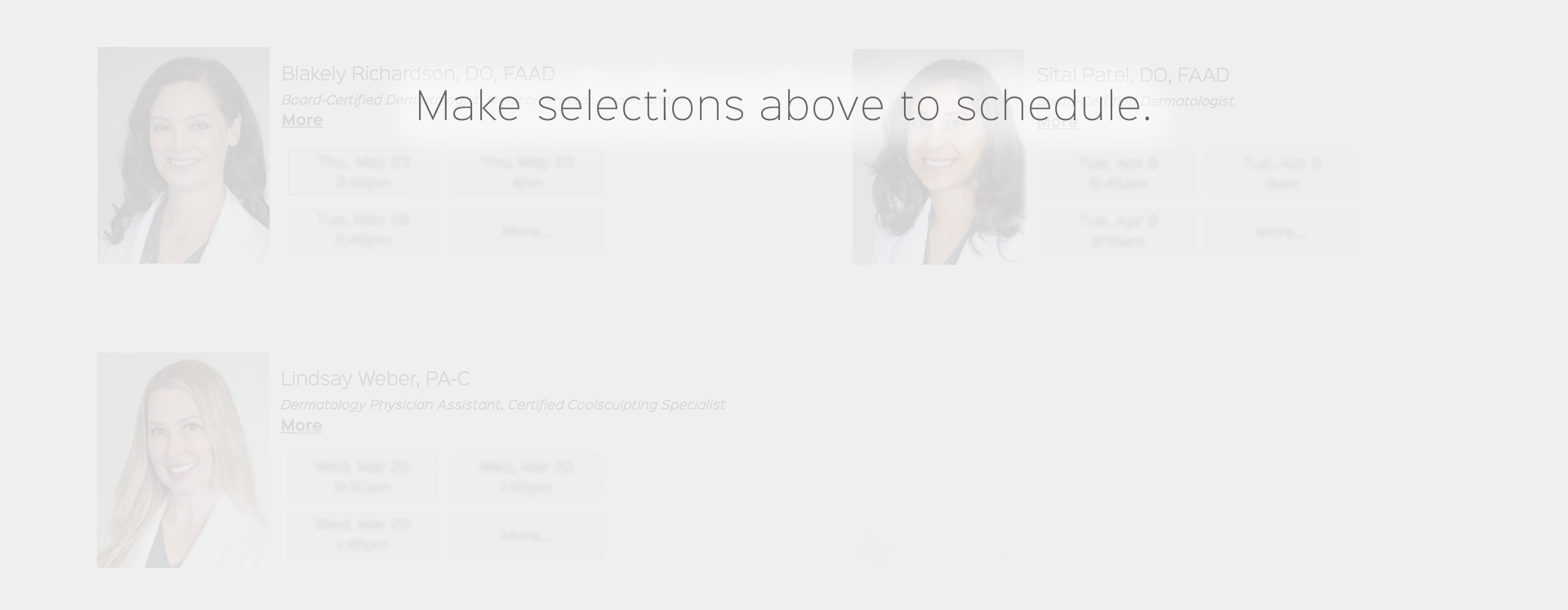 Make selections above to schedule image of providers