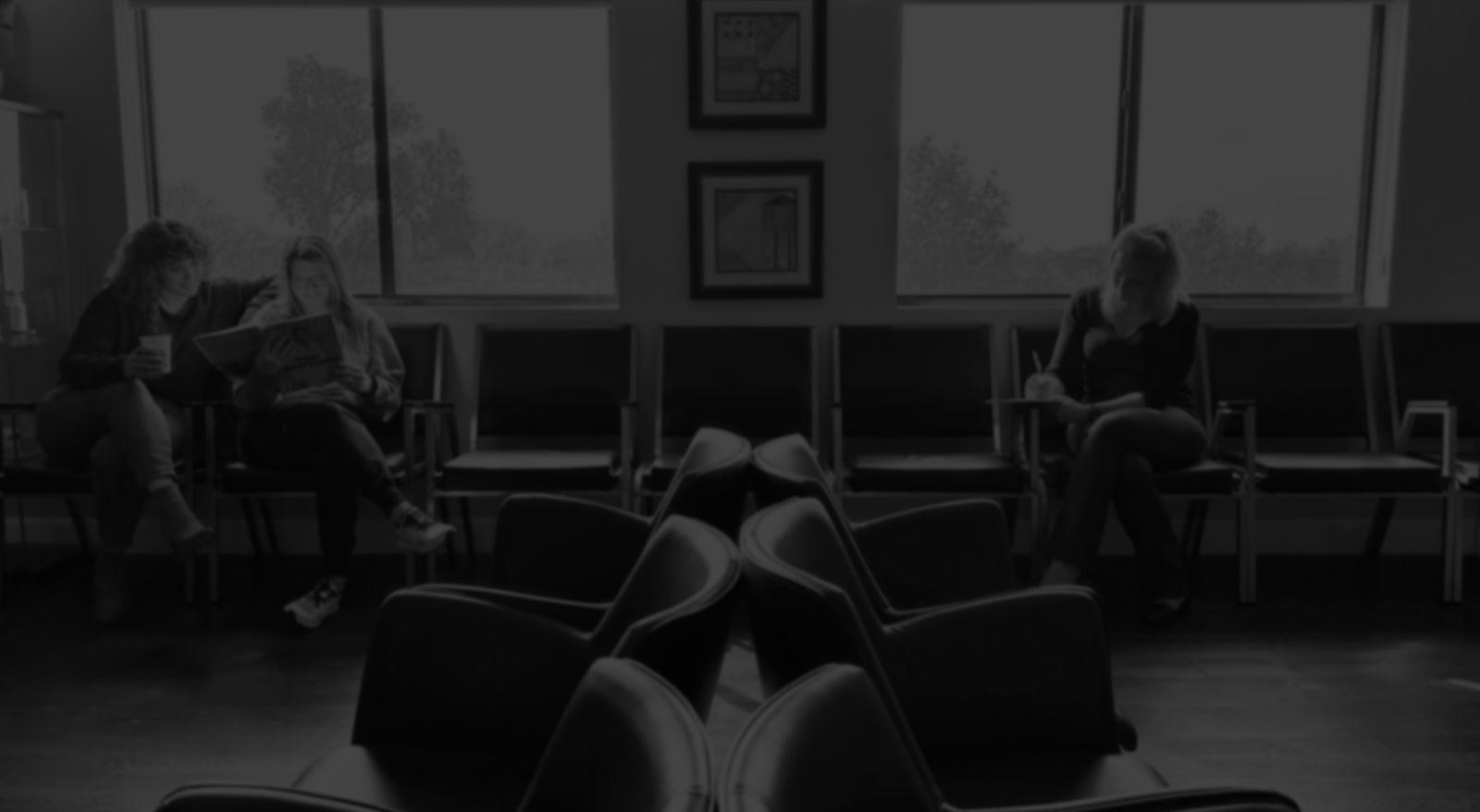 Modern dermatology waiting room in Austin TX at Revelus Dermatology